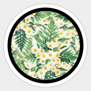 Textured Vintage Daisy and Fern Pattern Sticker